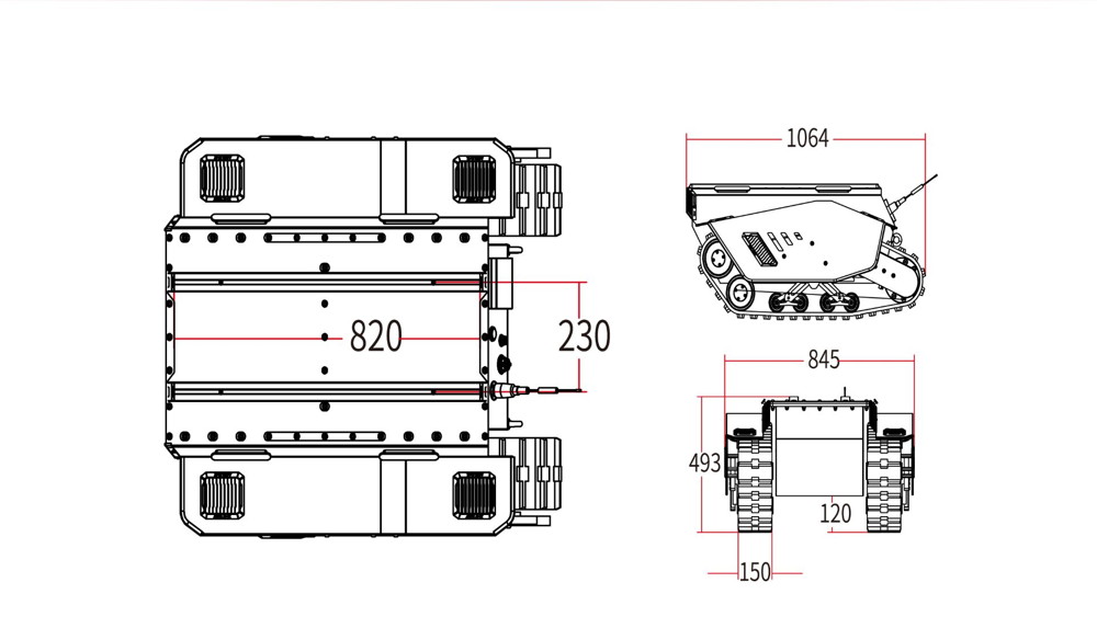 Technical diagram of the Bunker Pro tracked mobile robot, by AgileX